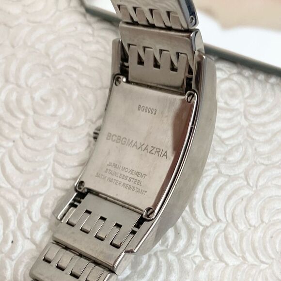 BCBGMaxAzria Stainless Steel Tank Style Dress Watch Roman Numerals - Picture 12 of 16